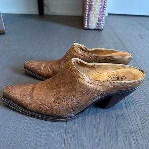 Elegant Brown Embossed Leather Mules